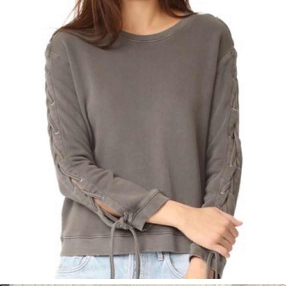 RtA Gray Braided Sleeve Detail Crew Neck Cotton Sweatshirt size XS